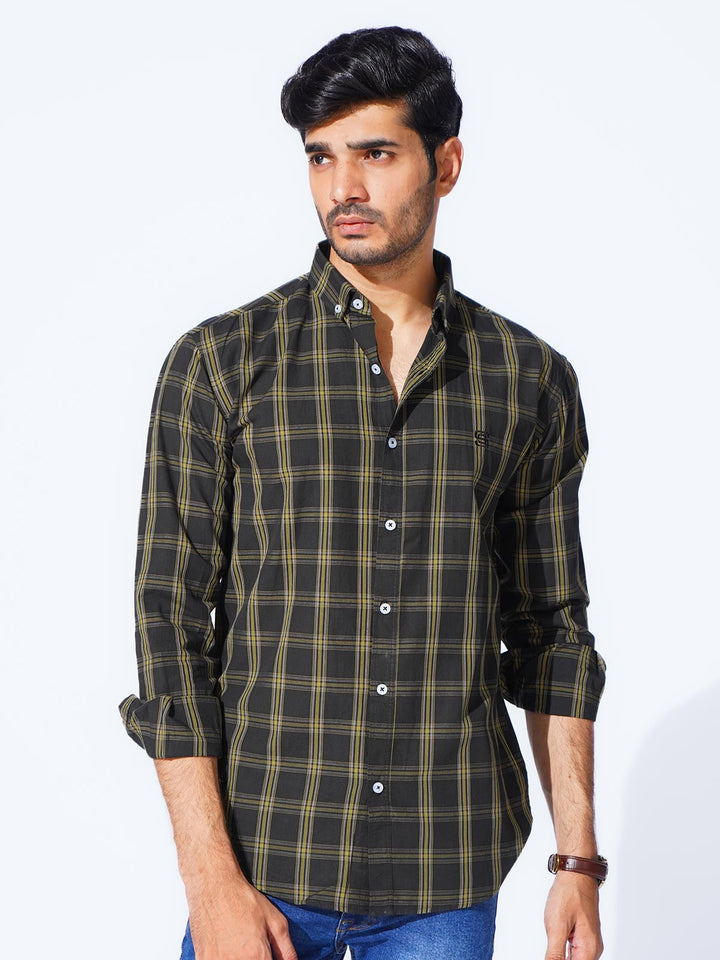 Black & Yellow Check Button Down Casual Shirt (CSC-278)