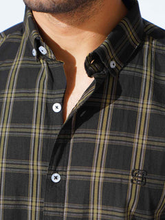 Black & Yellow Check Button Down Casual Shirt (CSC-278)