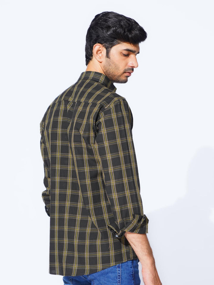 Black & Yellow Check Button Down Casual Shirt (CSC-278)