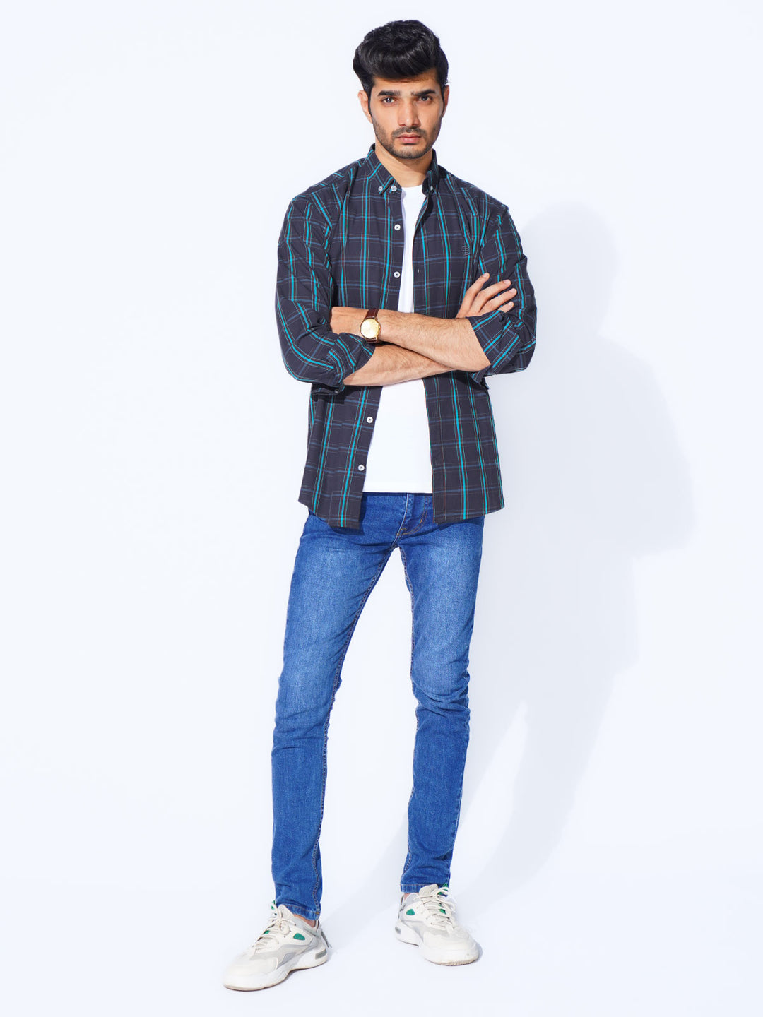 Blue Check Button Down Casual Shirt (CSC-279)