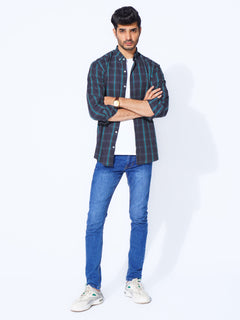 Blue Check Button Down Casual Shirt (CSC-279)