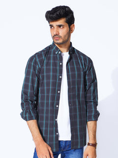 Blue Check Button Down Casual Shirt (CSC-279)