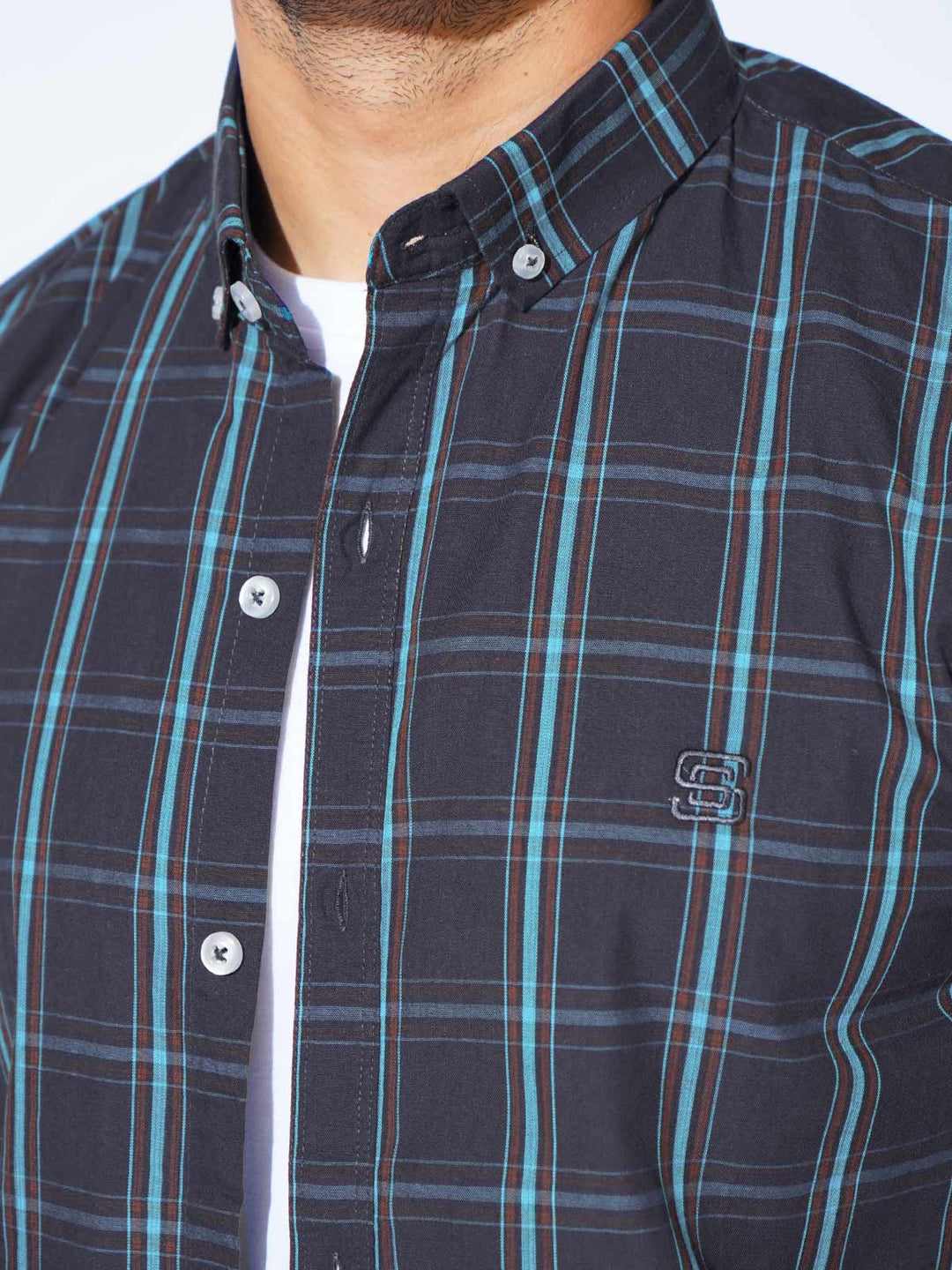 Blue Check Button Down Casual Shirt (CSC-279)