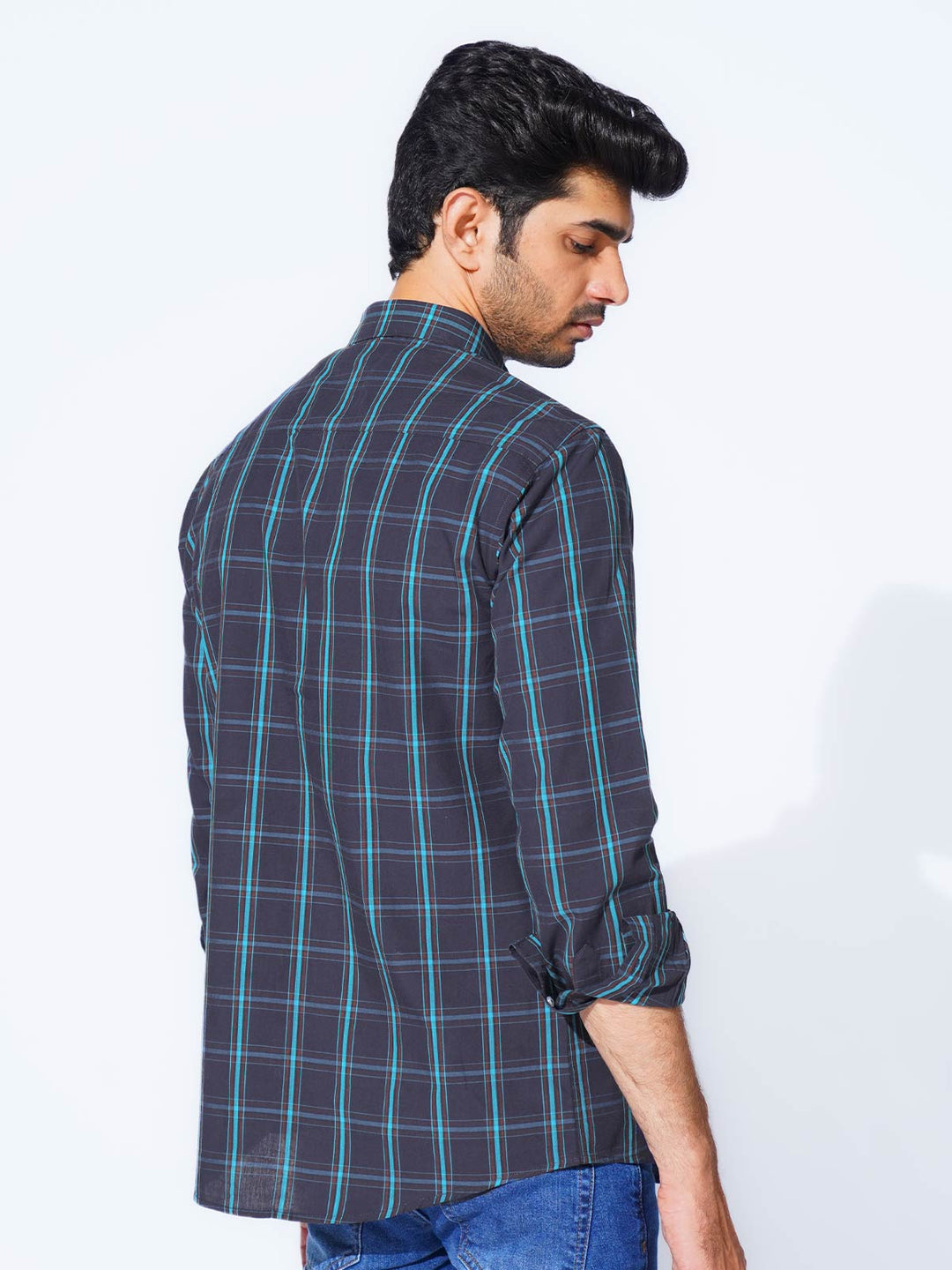 Blue Check Button Down Casual Shirt (CSC-279)