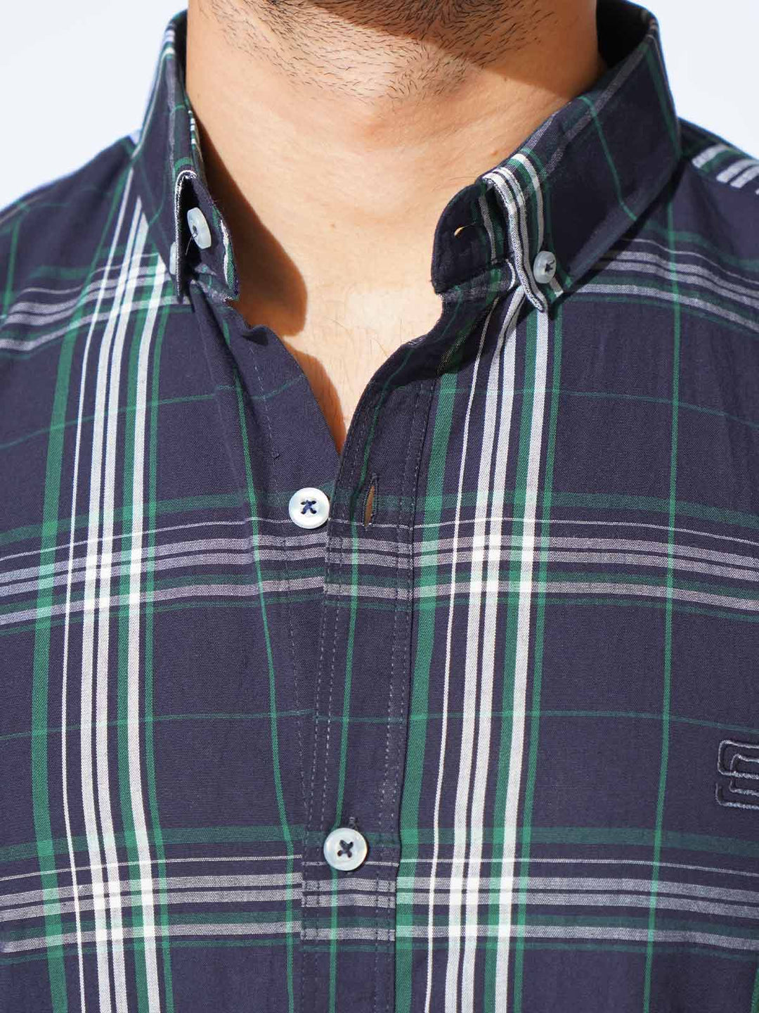 Navy Blue Check Button Down Casual Shirt (CSC-280)