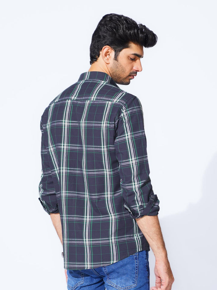 Navy Blue Check Button Down Casual Shirt (CSC-280)