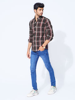 Red Check Button Down Casual Shirt (CSC-281)