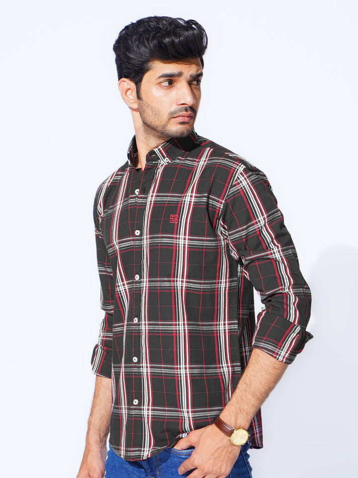 Red Check Button Down Casual Shirt (CSC-281)