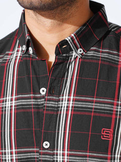 Red Check Button Down Casual Shirt (CSC-281)