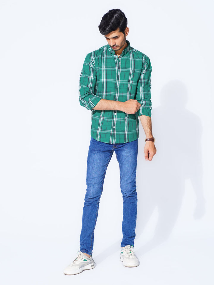 Green Check Button Down Casual Shirt (CSC-282)