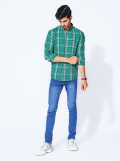 Green Check Button Down Casual Shirt (CSC-282)