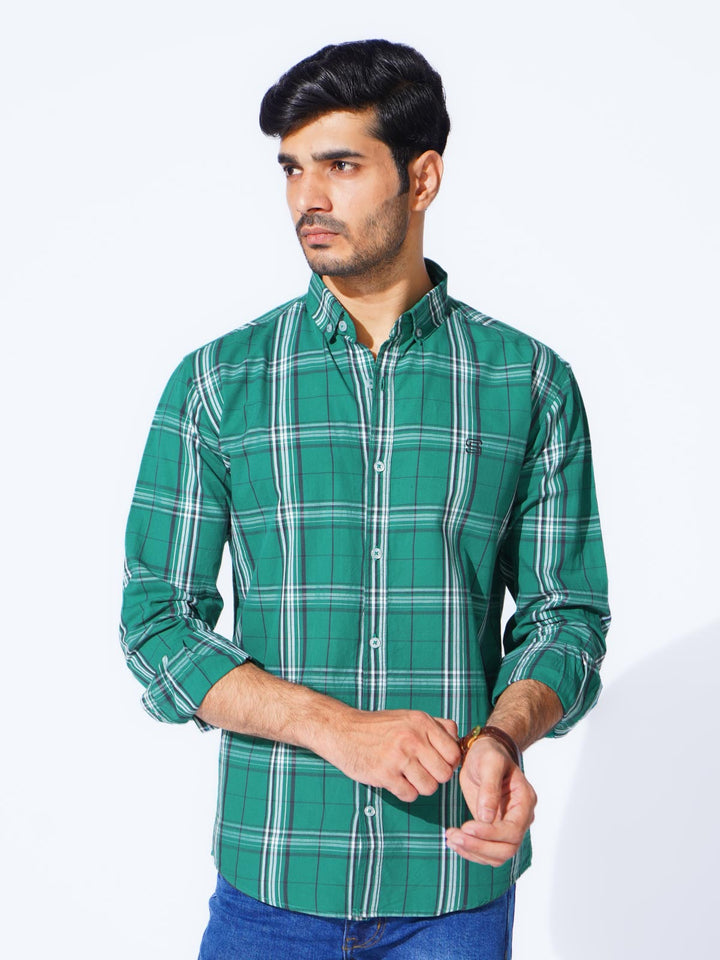 Green Check Button Down Casual Shirt (CSC-282)