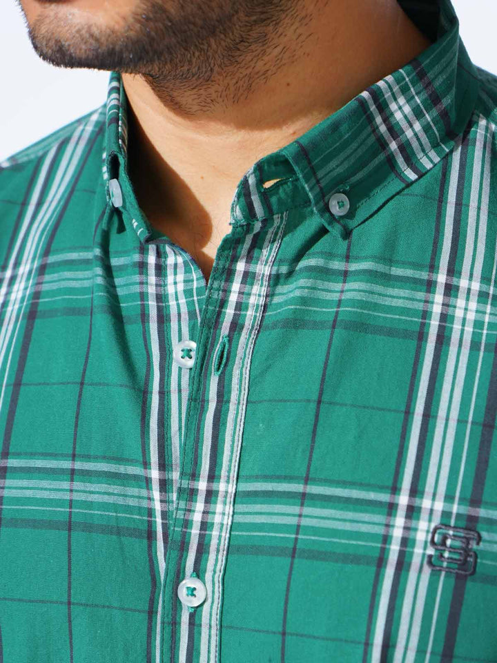 Green Check Button Down Casual Shirt (CSC-282)