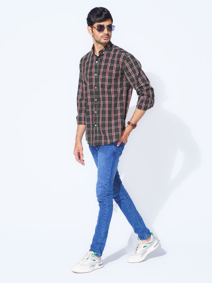 Black & Red Check Button Down Casual Shirt (CSC-283)