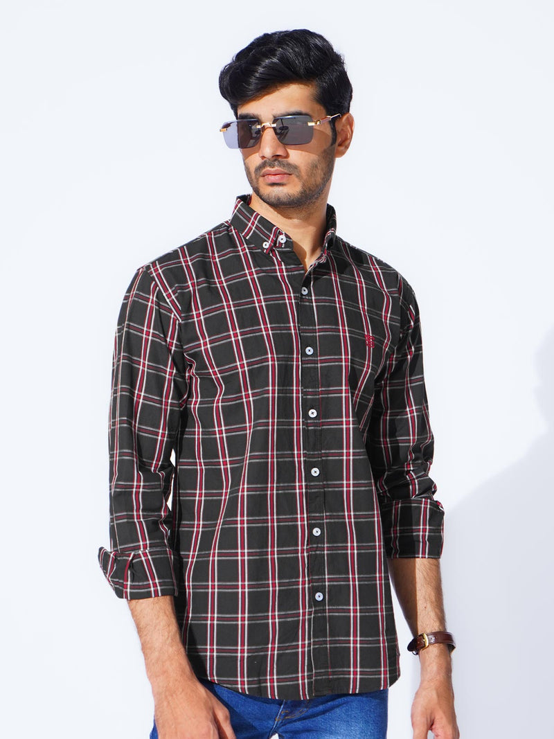 Black & Red Check Button Down Casual Shirt (CSC-283)