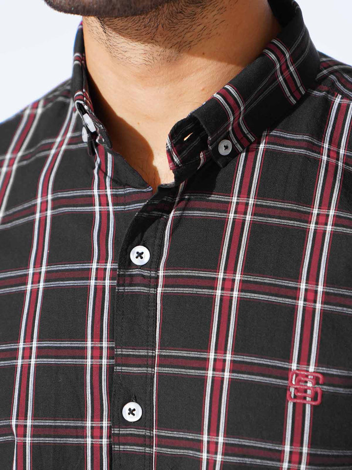 Black & Red Check Button Down Casual Shirt (CSC-283)