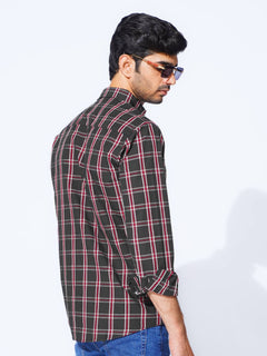 Black & Red Check Button Down Casual Shirt (CSC-283)