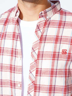 Dark Pink Check Button Down Casual Shirt (CSC-284)