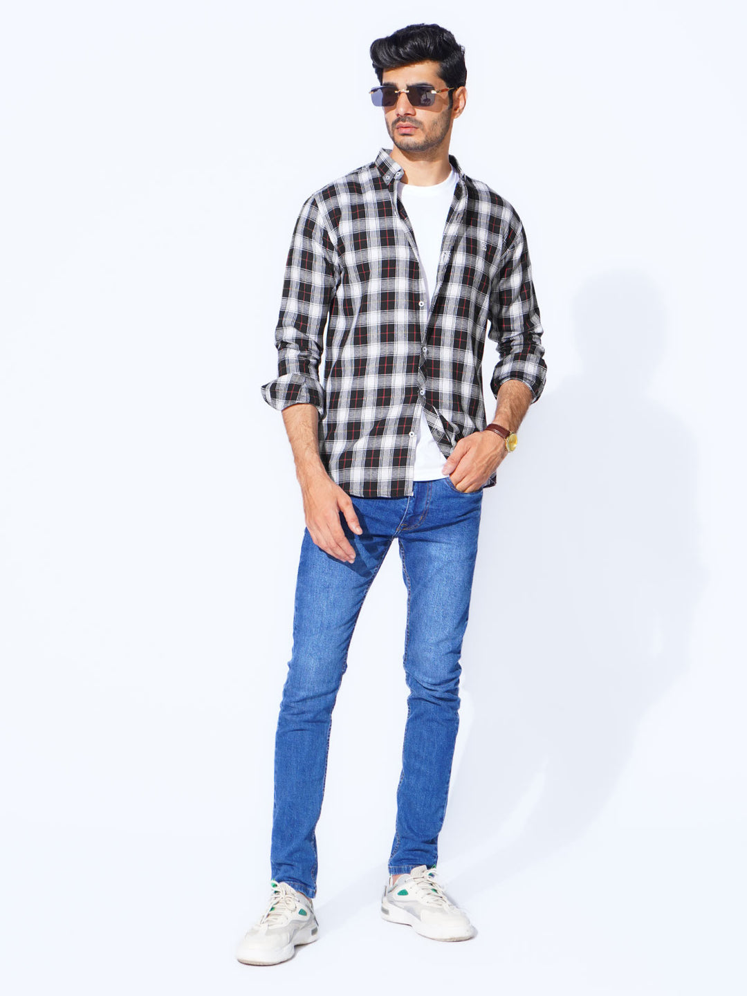 Black Check Button Down Casual Shirt (CSC-285)