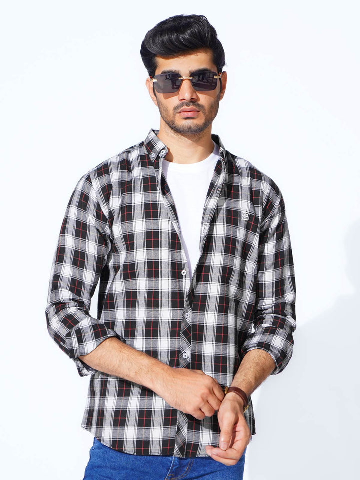 Black Check Button Down Casual Shirt (CSC-285)