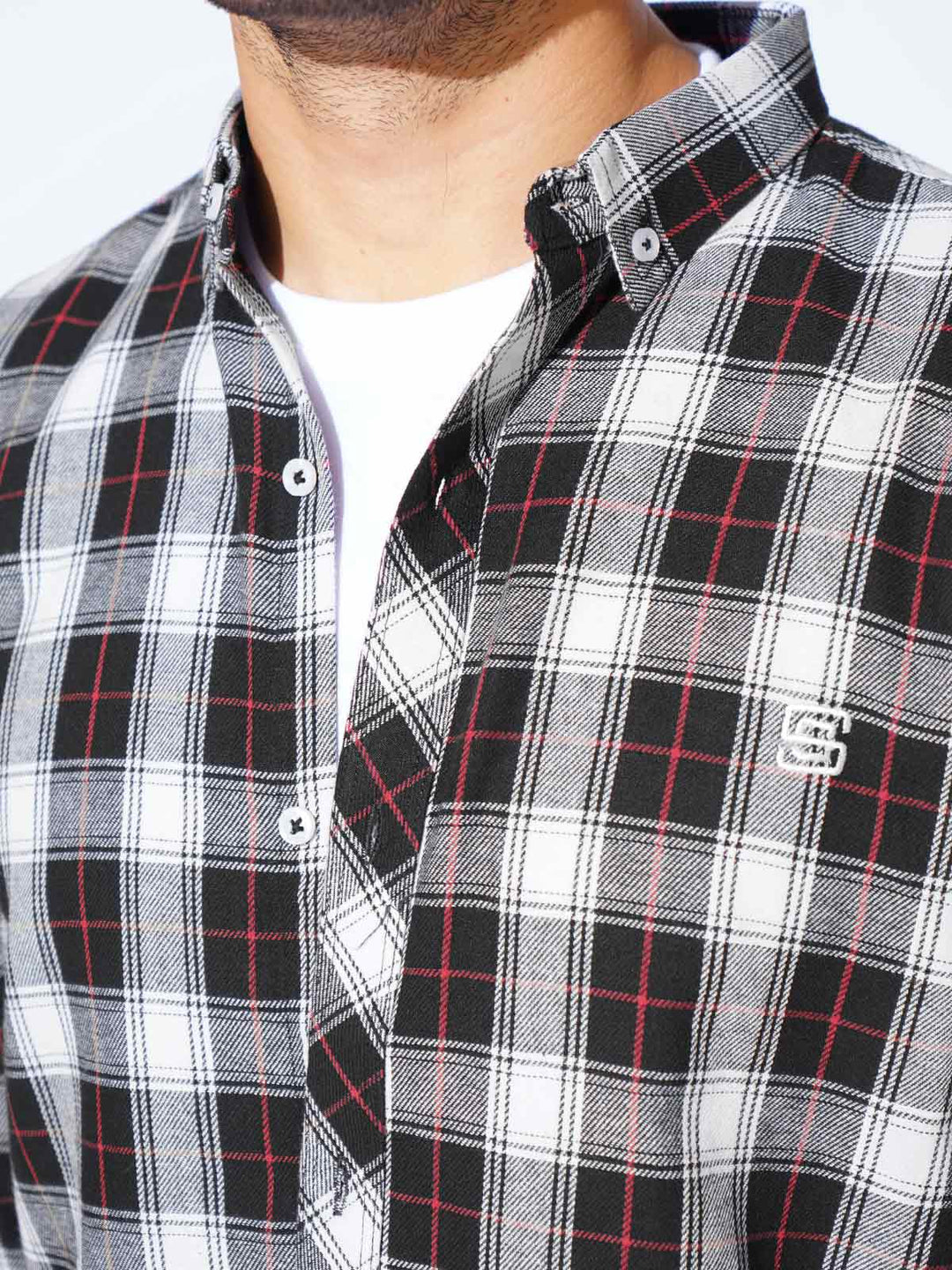 Black Check Button Down Casual Shirt (CSC-285)