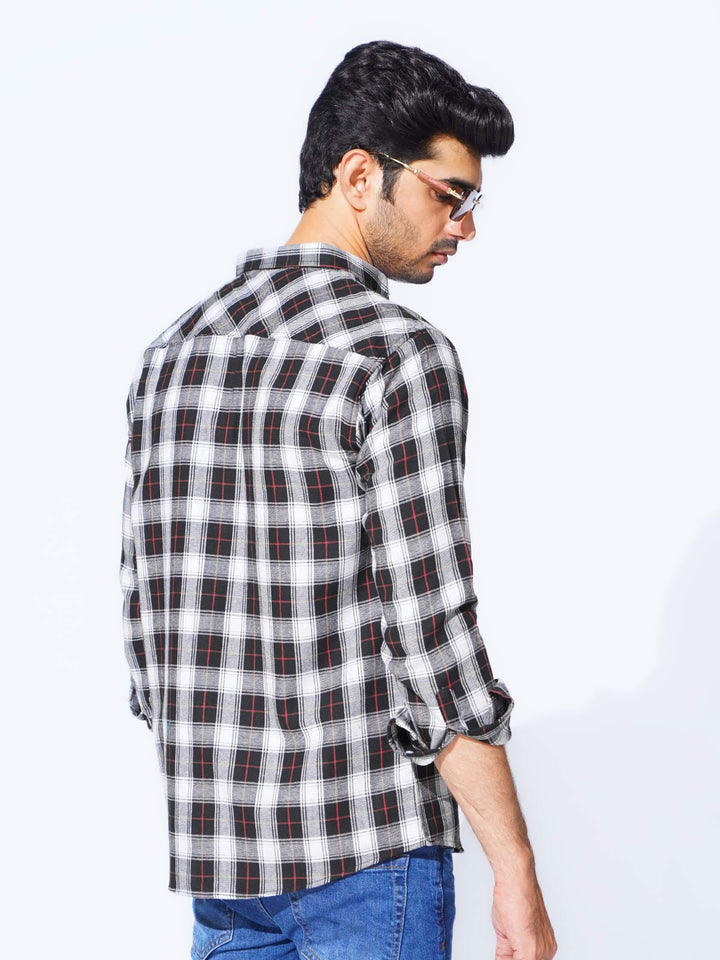 Black Check Button Down Casual Shirt (CSC-285)