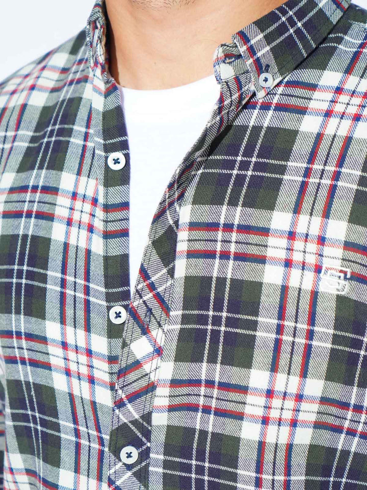 Green Check Button Down Casual Shirt (CSC-286)