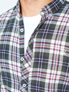 Green Check Button Down Casual Shirt (CSC-286)