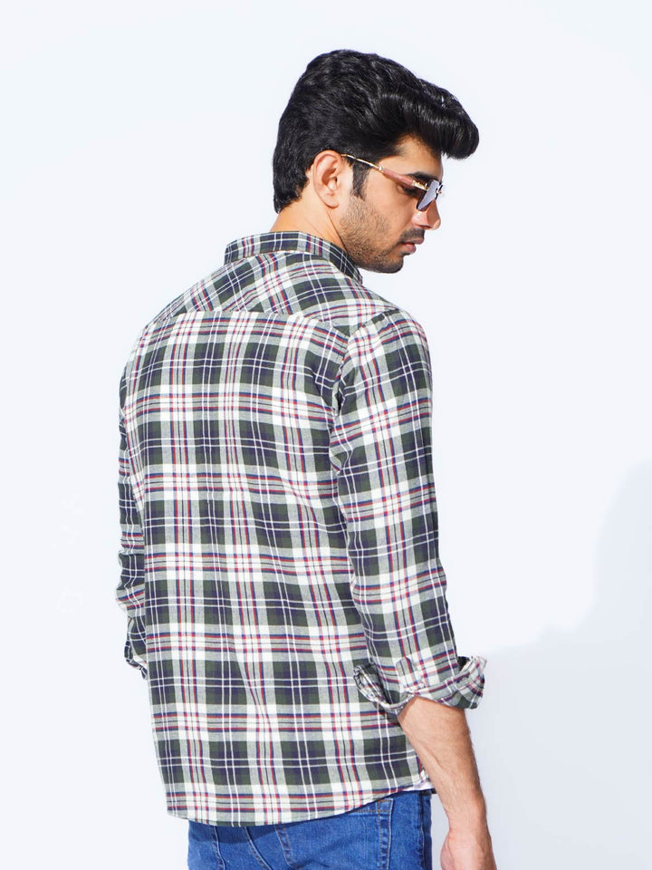 Green Check Button Down Casual Shirt (CSC-286)