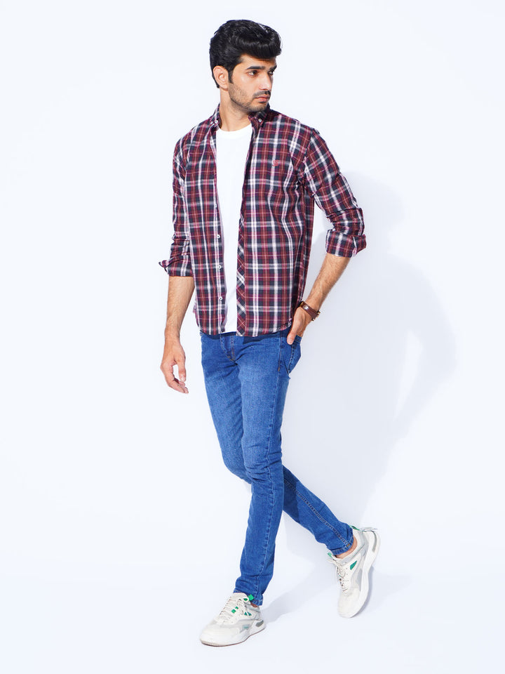 Multi Color Check Button Down Casual Shirt (CSC-287)