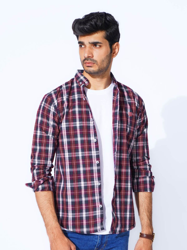 Multi Color Check Button Down Casual Shirt (CSC-287)