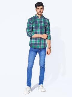 Blue & Green Check Button Down Casual Shirt (CSC-290)