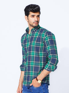 Blue & Green Check Button Down Casual Shirt (CSC-290)