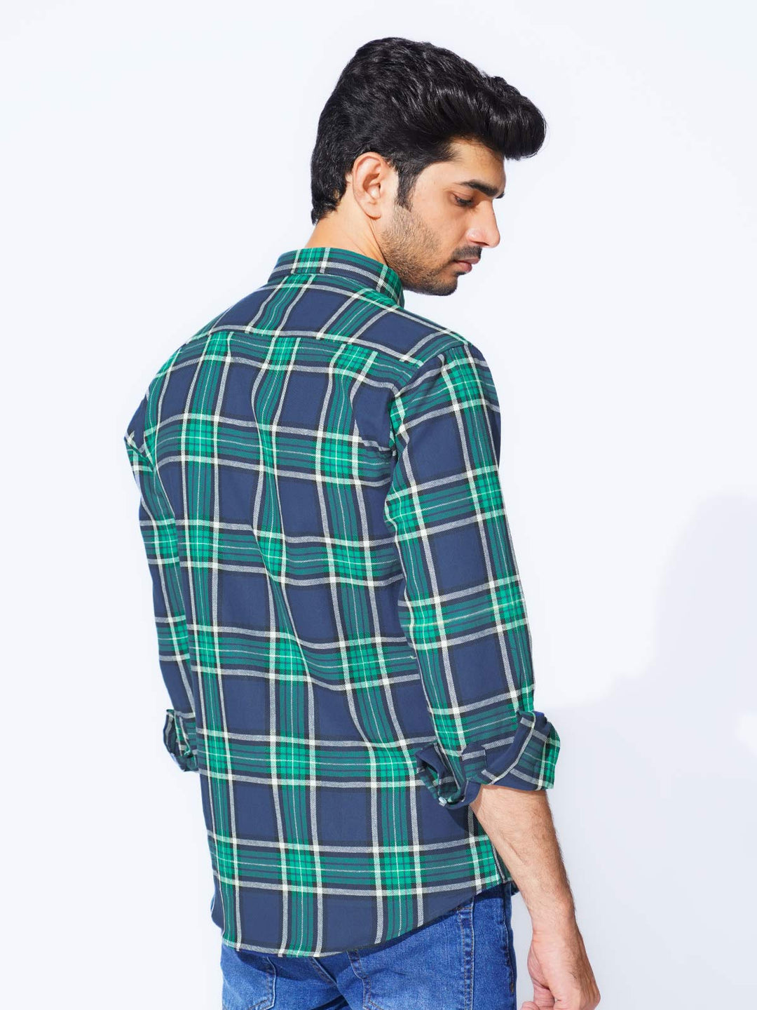 Blue & Green Check Button Down Casual Shirt (CSC-290)