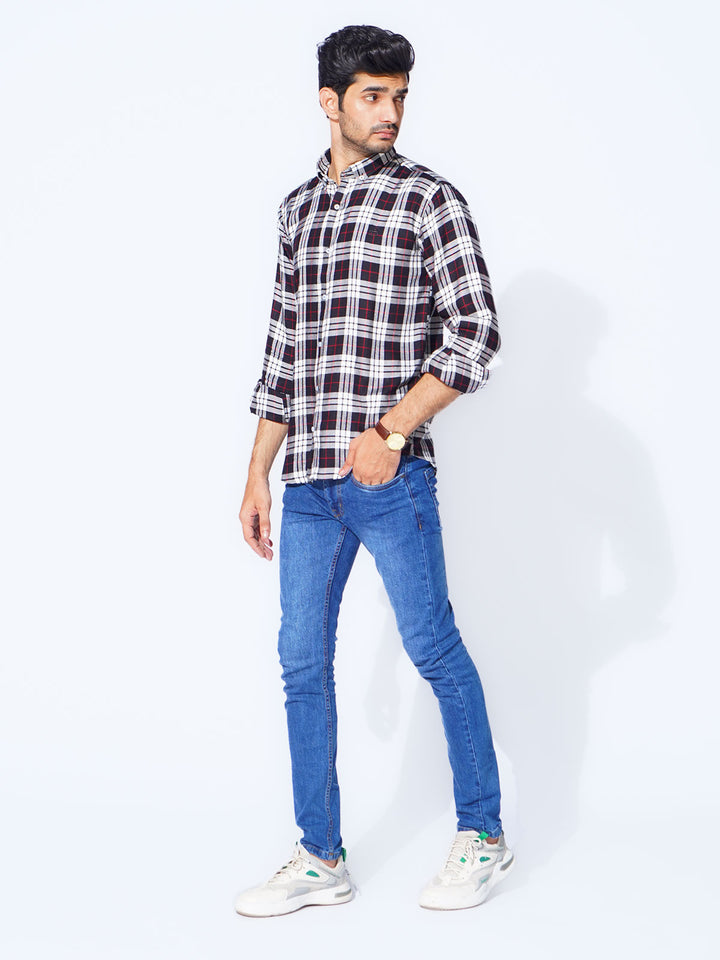 White & Black Check Button Down Casual Shirt (CSC-291)