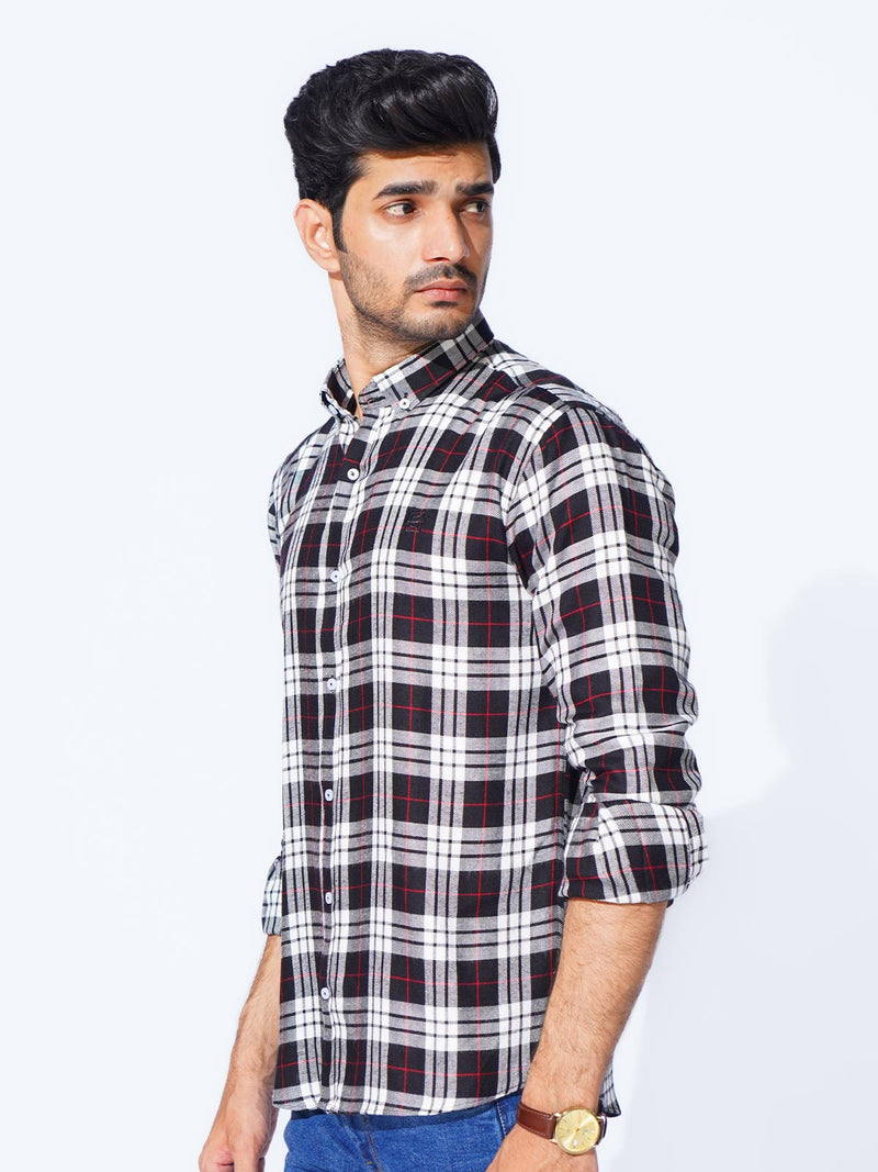 White & Black Check Button Down Casual Shirt (CSC-291)