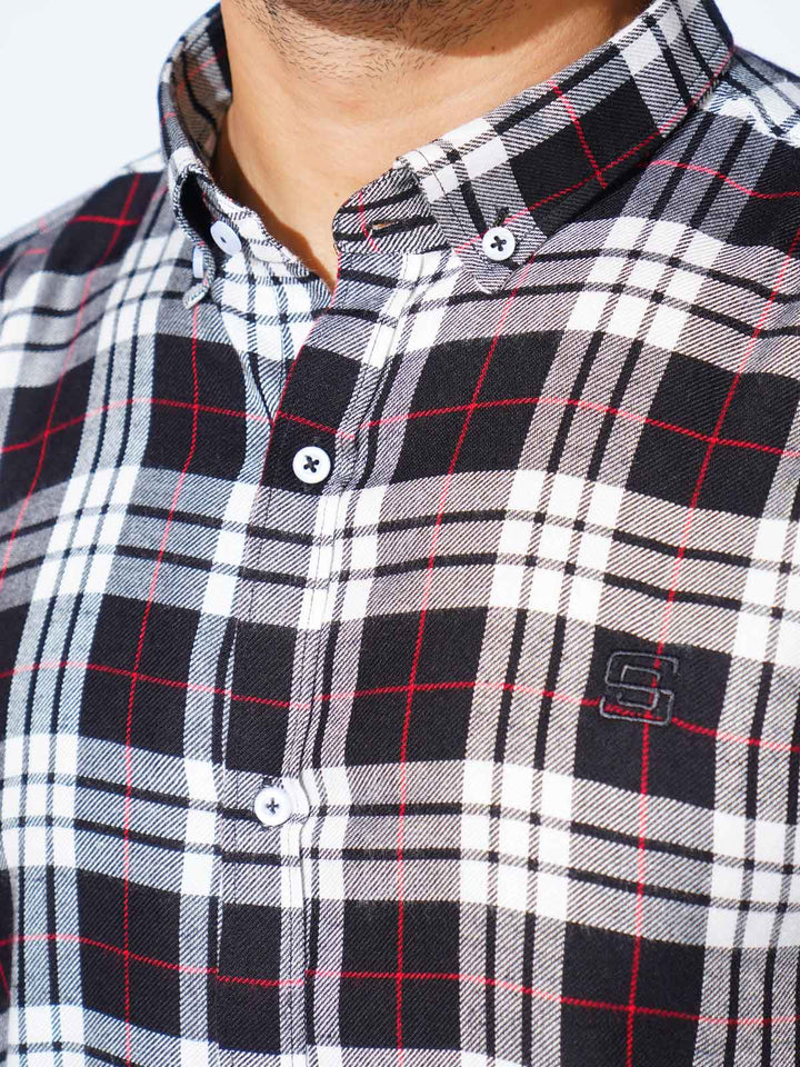 White & Black Check Button Down Casual Shirt (CSC-291)