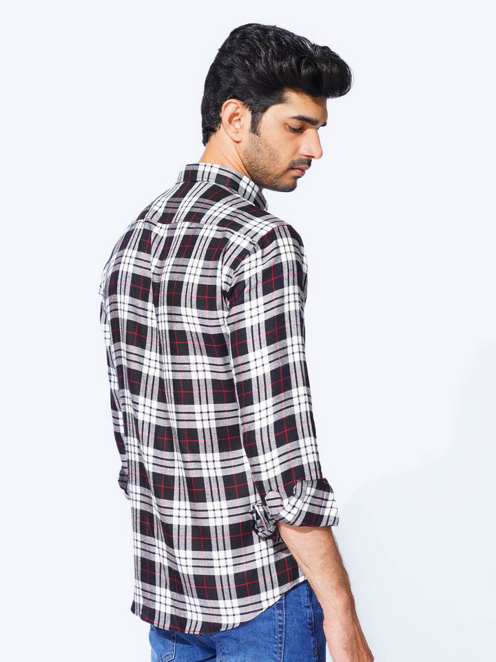 White & Black Check Button Down Casual Shirt (CSC-291)