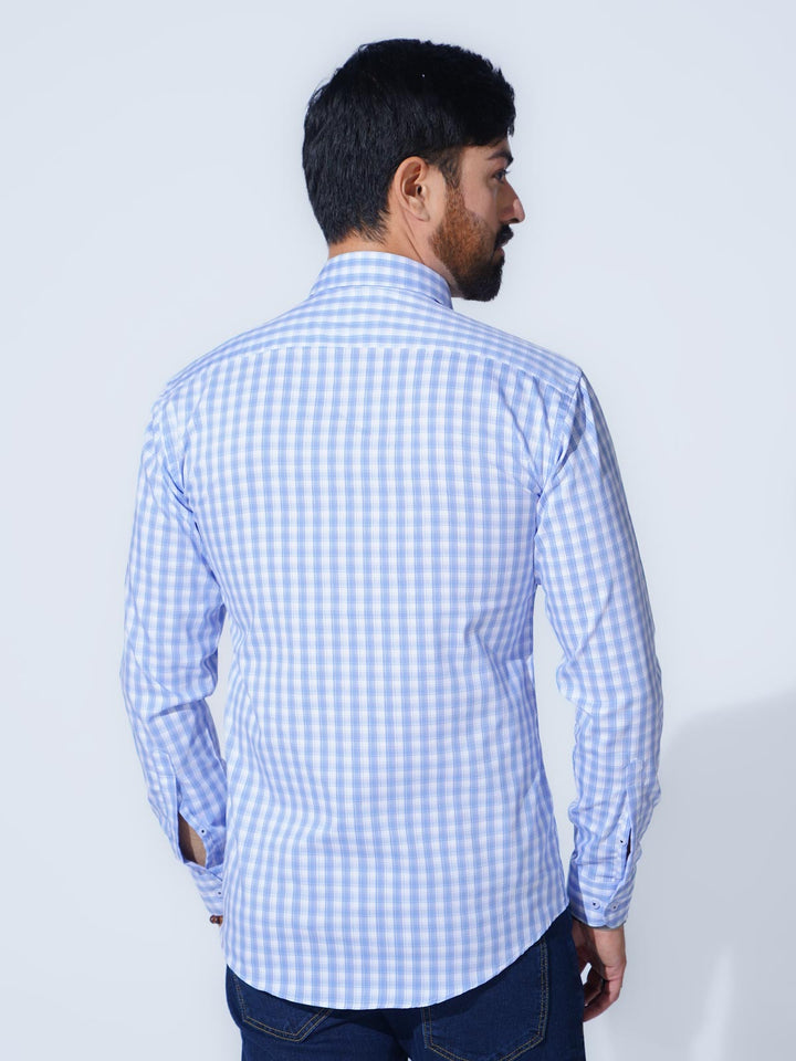 Blue & White Check Button Down Casual Shirt (CSC-293)