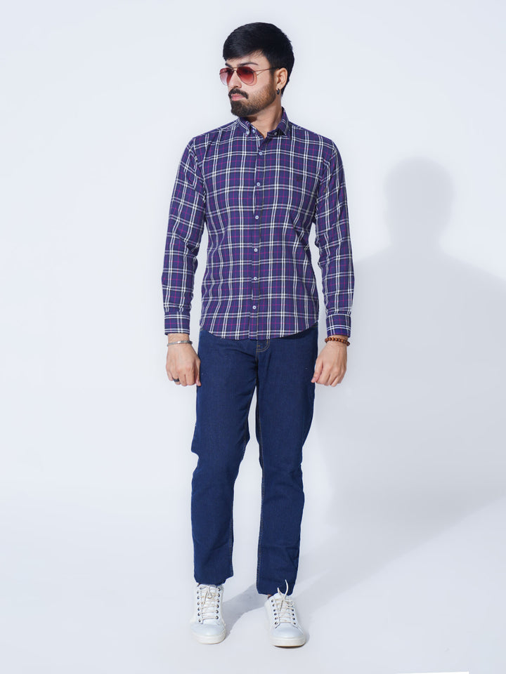 Black & Blue Check Button Down Casual Shirt (CSC-294)