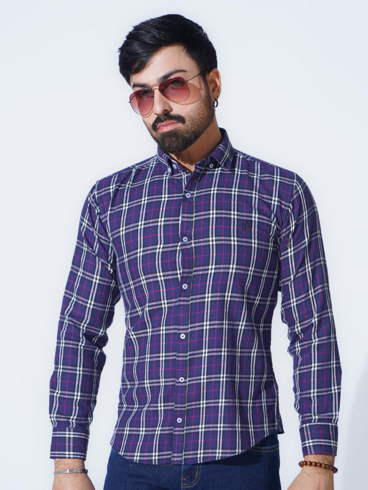 Black & Blue Check Button Down Casual Shirt (CSC-294)