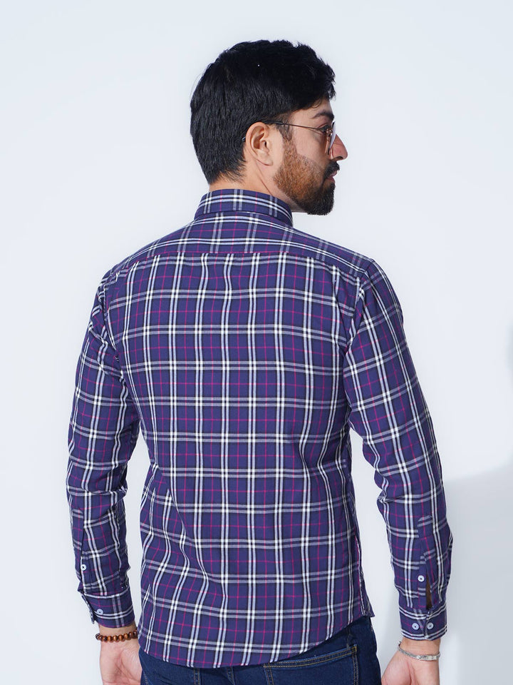 Black & Blue Check Button Down Casual Shirt (CSC-294)