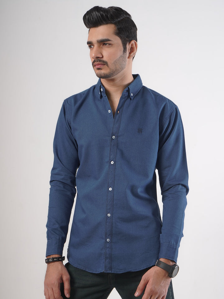 Blue Button Down Denim Casual Shirt (CSD-015)