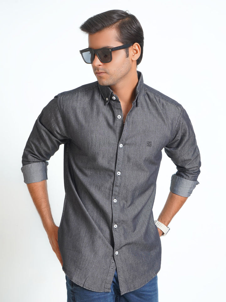 Charcoal Grey Button Down Denim Casual Shirt (CSD-017)