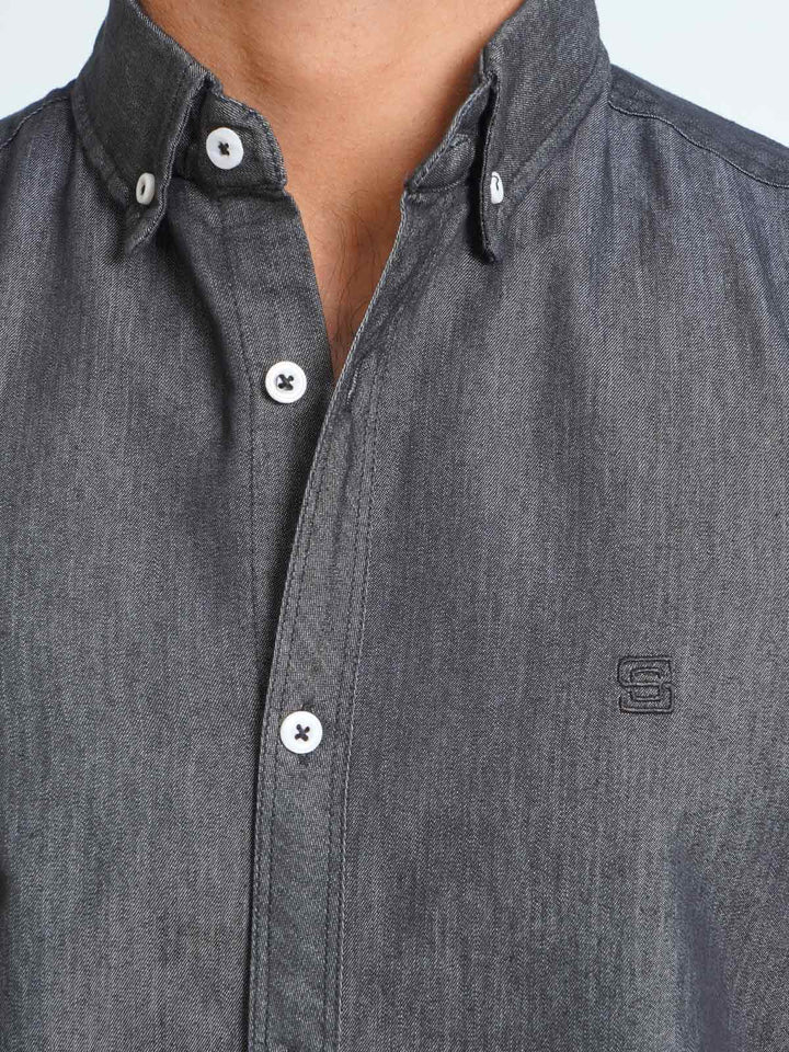 Charcoal Grey Button Down Denim Casual Shirt (CSD-017)