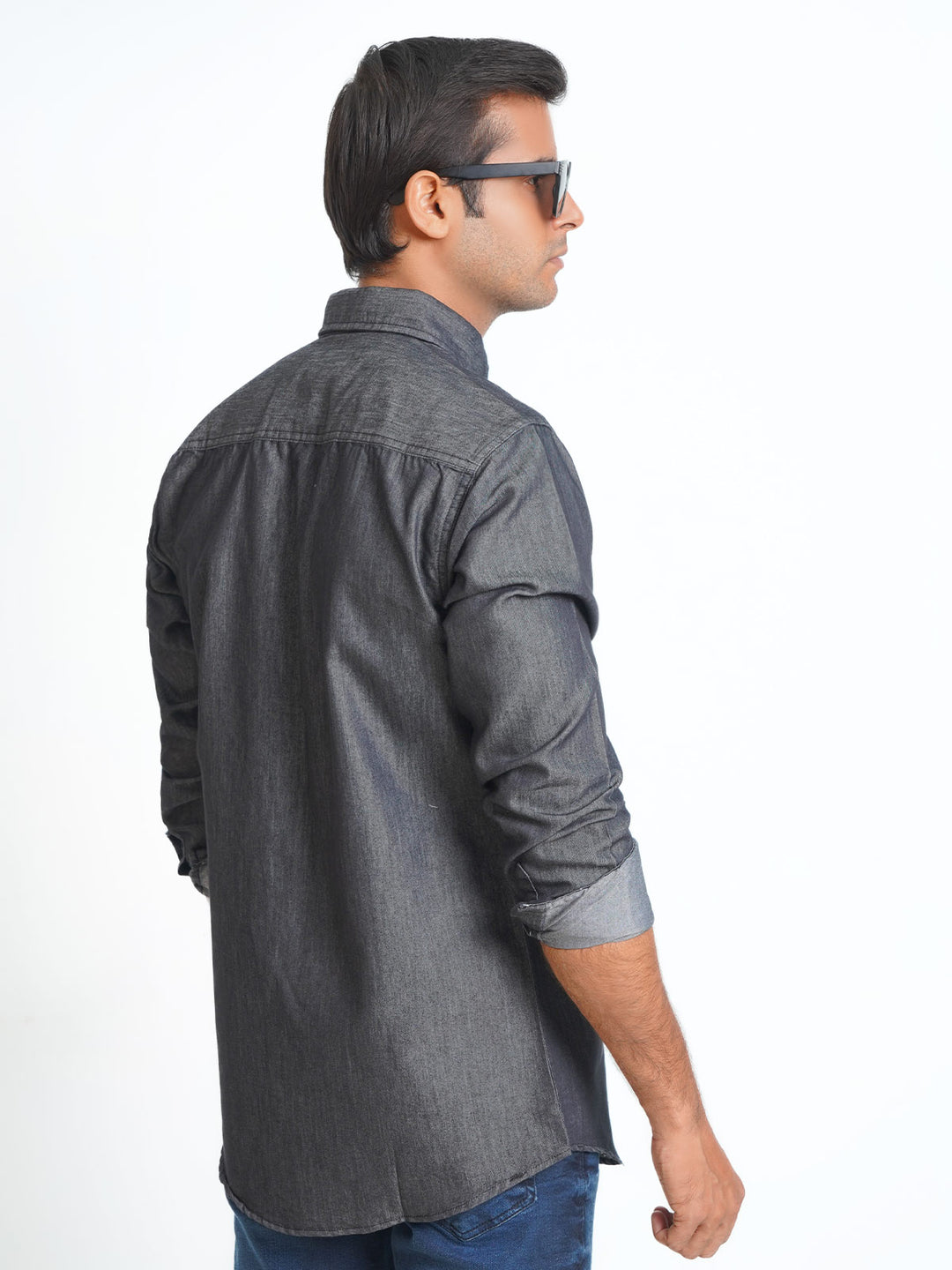 Charcoal Grey Button Down Denim Casual Shirt (CSD-017)