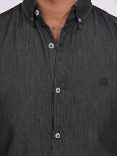 Charcoal Grey Button Down Denim Casual Shirt (CSD-019)