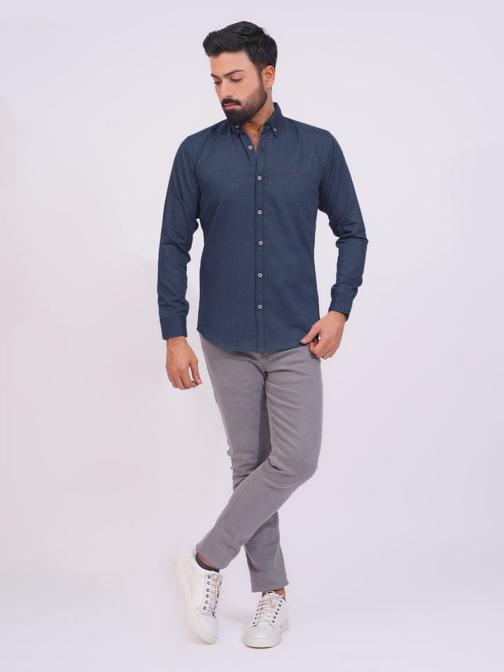 Dark Blue Button Down Denim Casual Shirt (CSD-021)