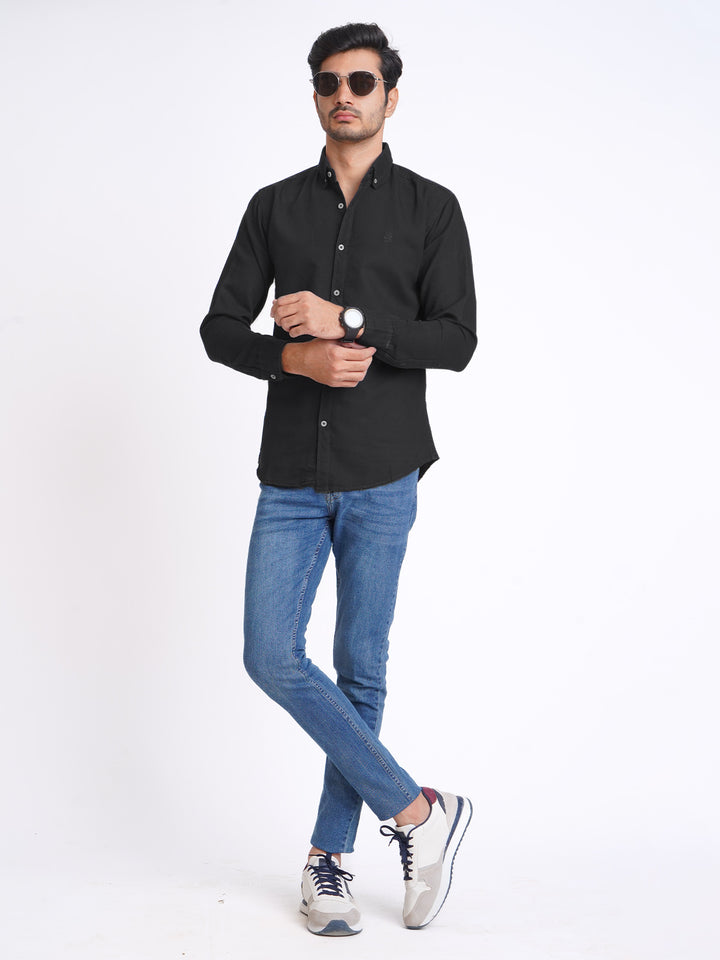 Black Button Down Denim Casual Shirt (CSD-022)