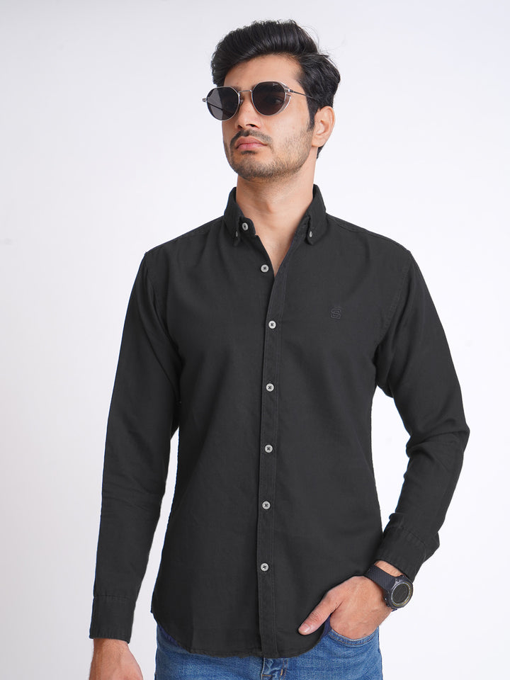 Black Button Down Denim Casual Shirt (CSD-026)